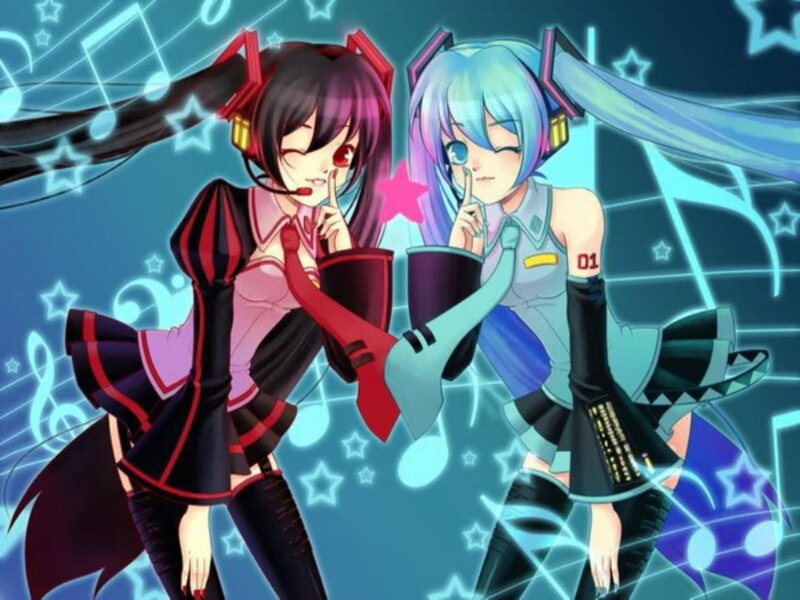 Two Anime Girls Posing — Blue