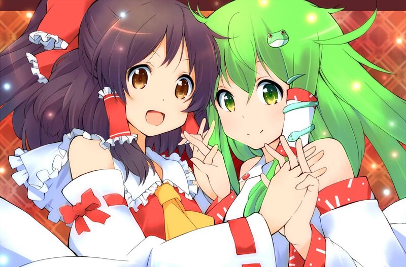 Two Anime Girls Posing — Green, Cheerful