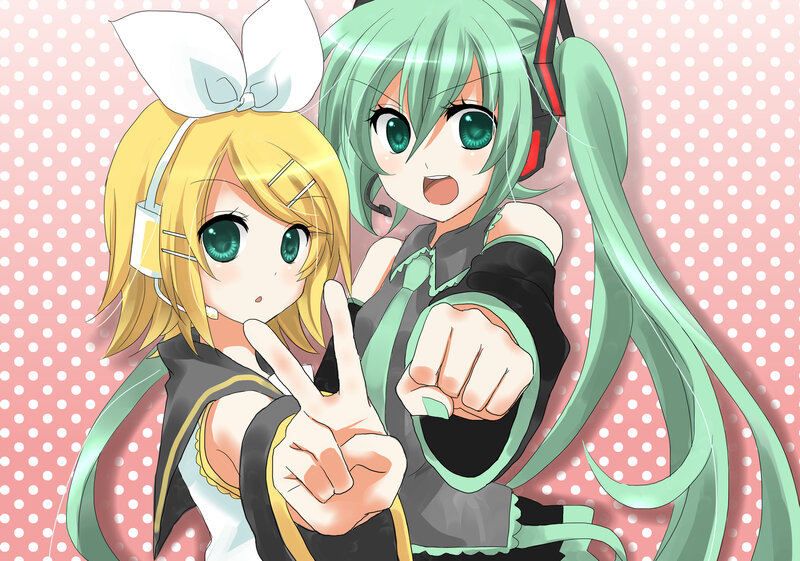 Two Anime Girls Posing — Green