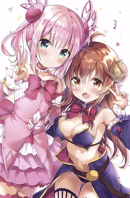Two Anime Girls Posing — Pink, Cheerful, Bows