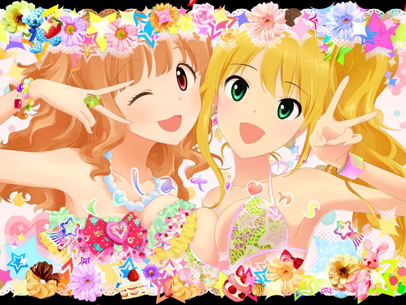 Two Anime Girls Posing — Pink, Cheerful, Playful