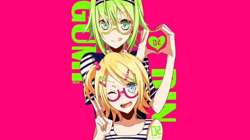 Two Anime Girls Posing — Pink, Playful, Glasses