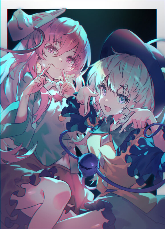 Two Anime Girls Posing — Pink, Playful, Night