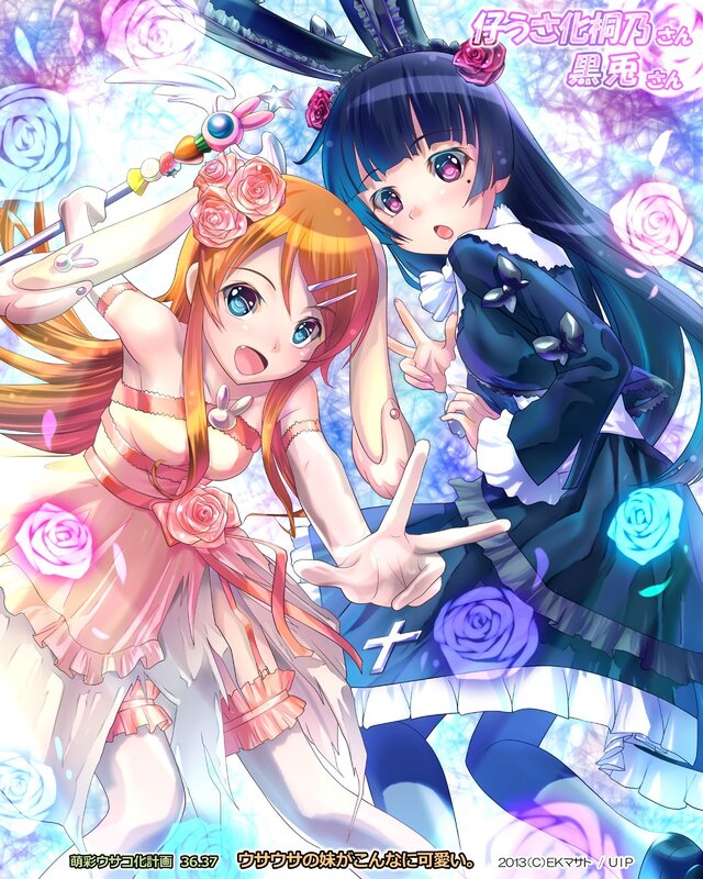Two Anime Girls Posing — Pink, Playful, Roses