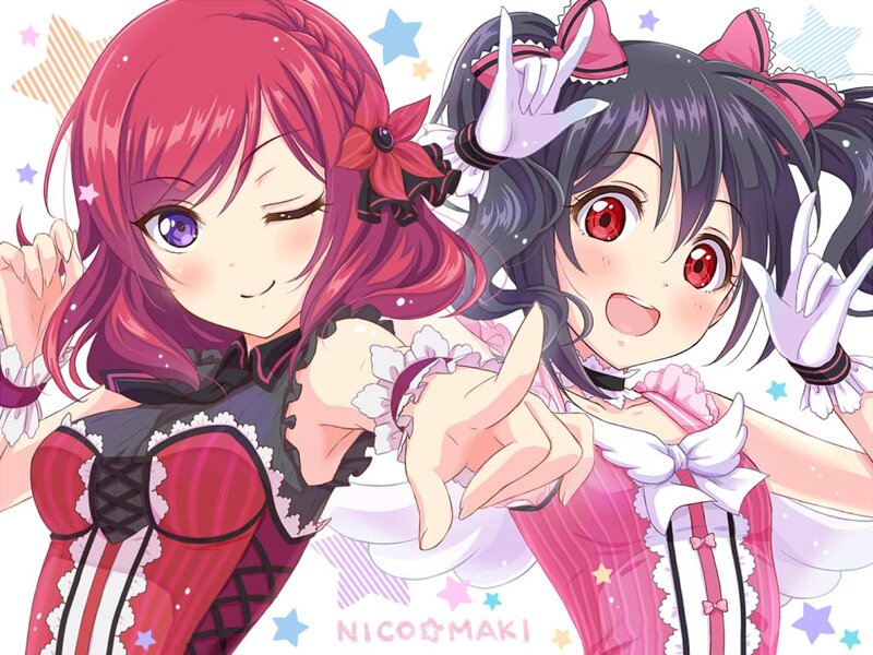 Two Anime Girls Posing — Pink, Playful, Stars