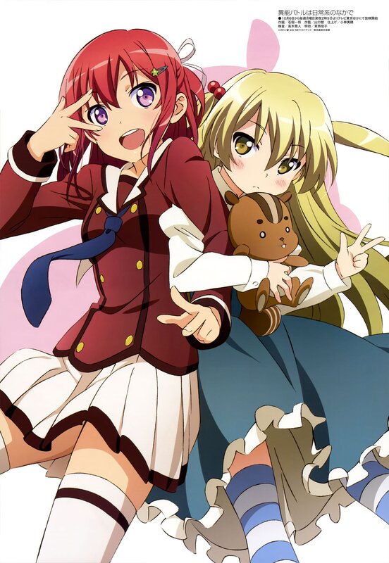 Two Anime Girls Posing — Red, Playful, School Uniforms