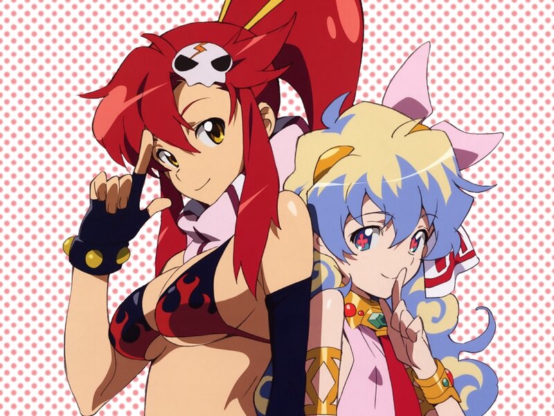 Two Anime Girls Posing — Red, Playful, Skull Hat