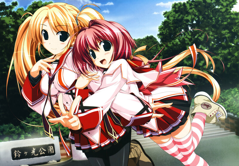 Two Anime Girls Posing — Red, Playful