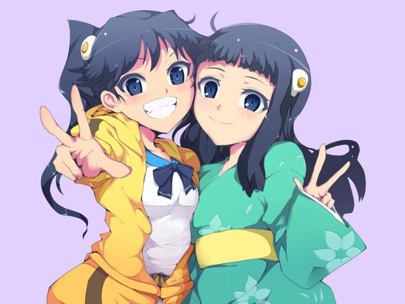 two anime girls posing together