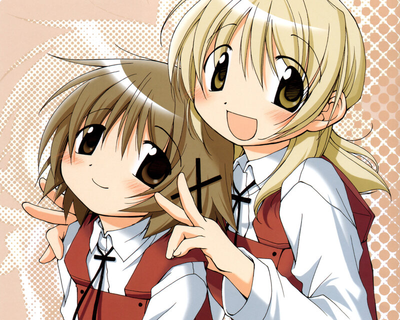 Two anime girls posing together