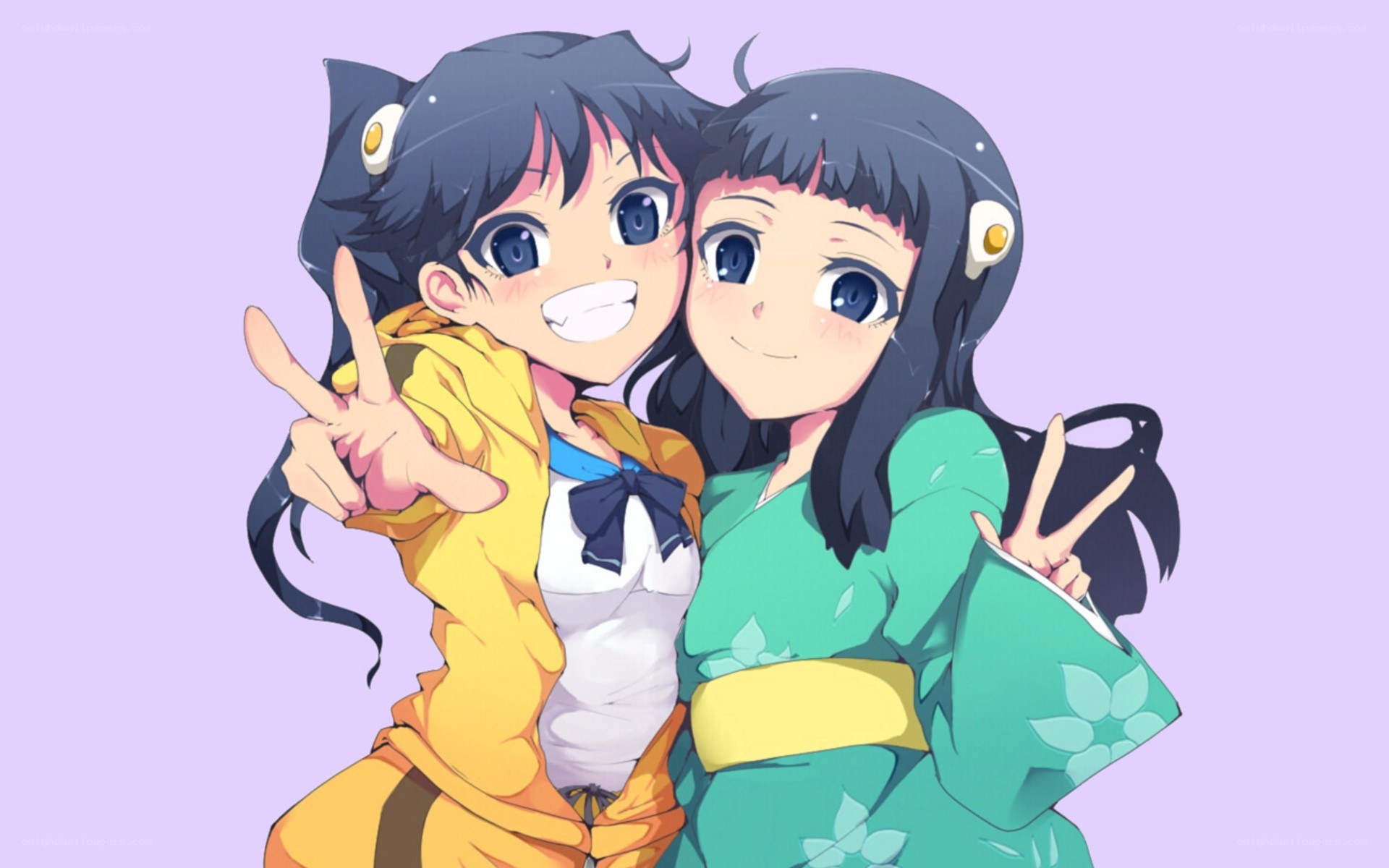 two anime girls posing together