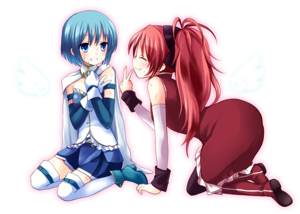 Two anime girls posing together
