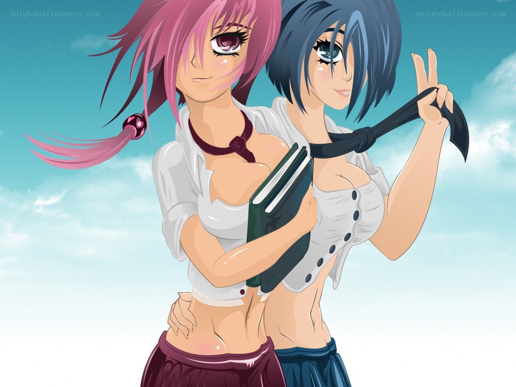 Two anime girls posing together