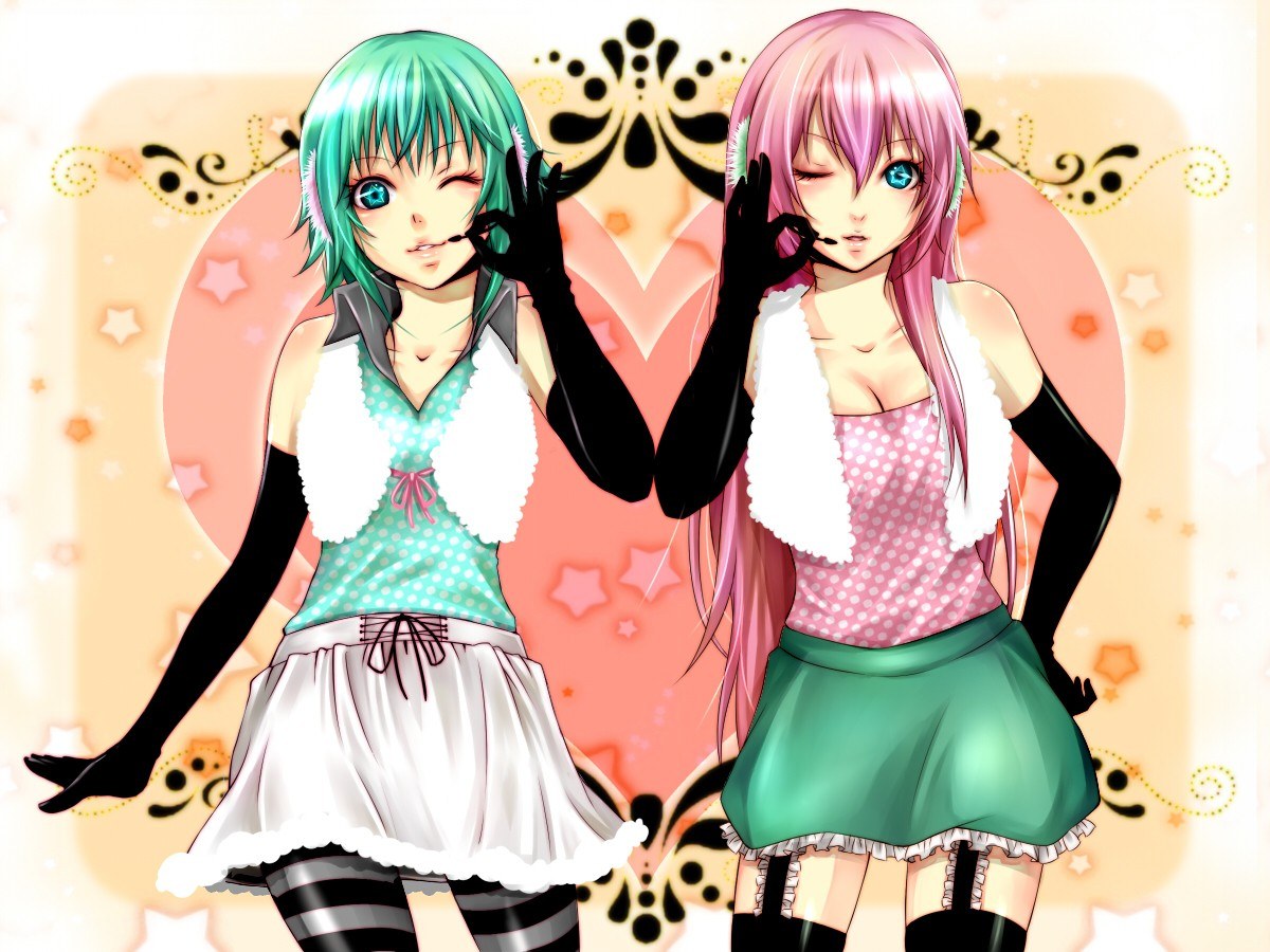 Two anime girls posing together