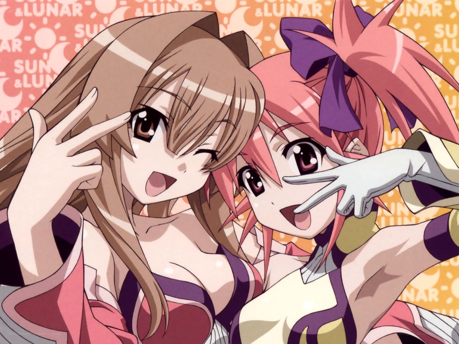 Two anime girls posing together