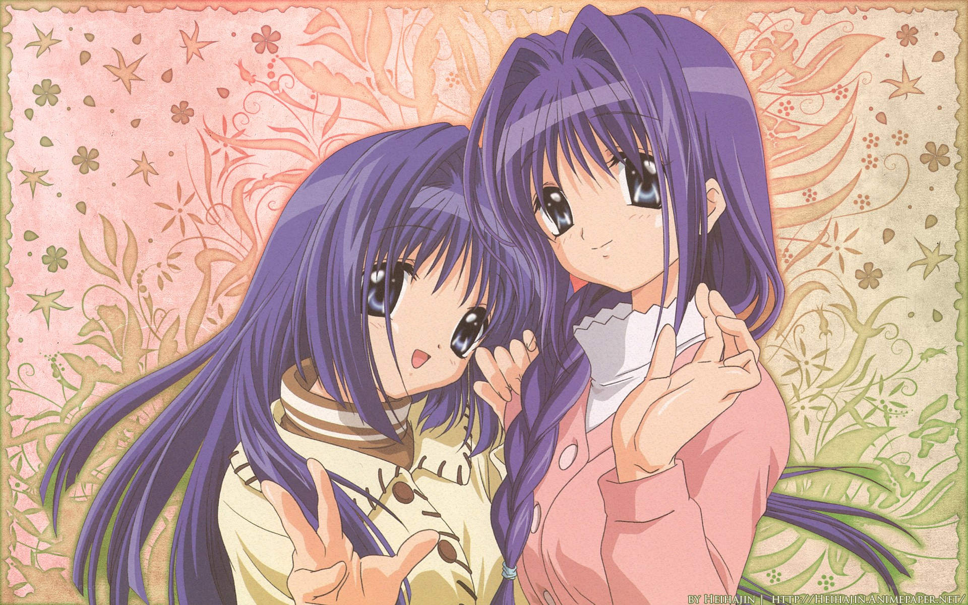 two anime girls posing together