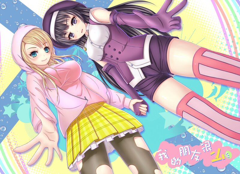 Two anime girls posing together