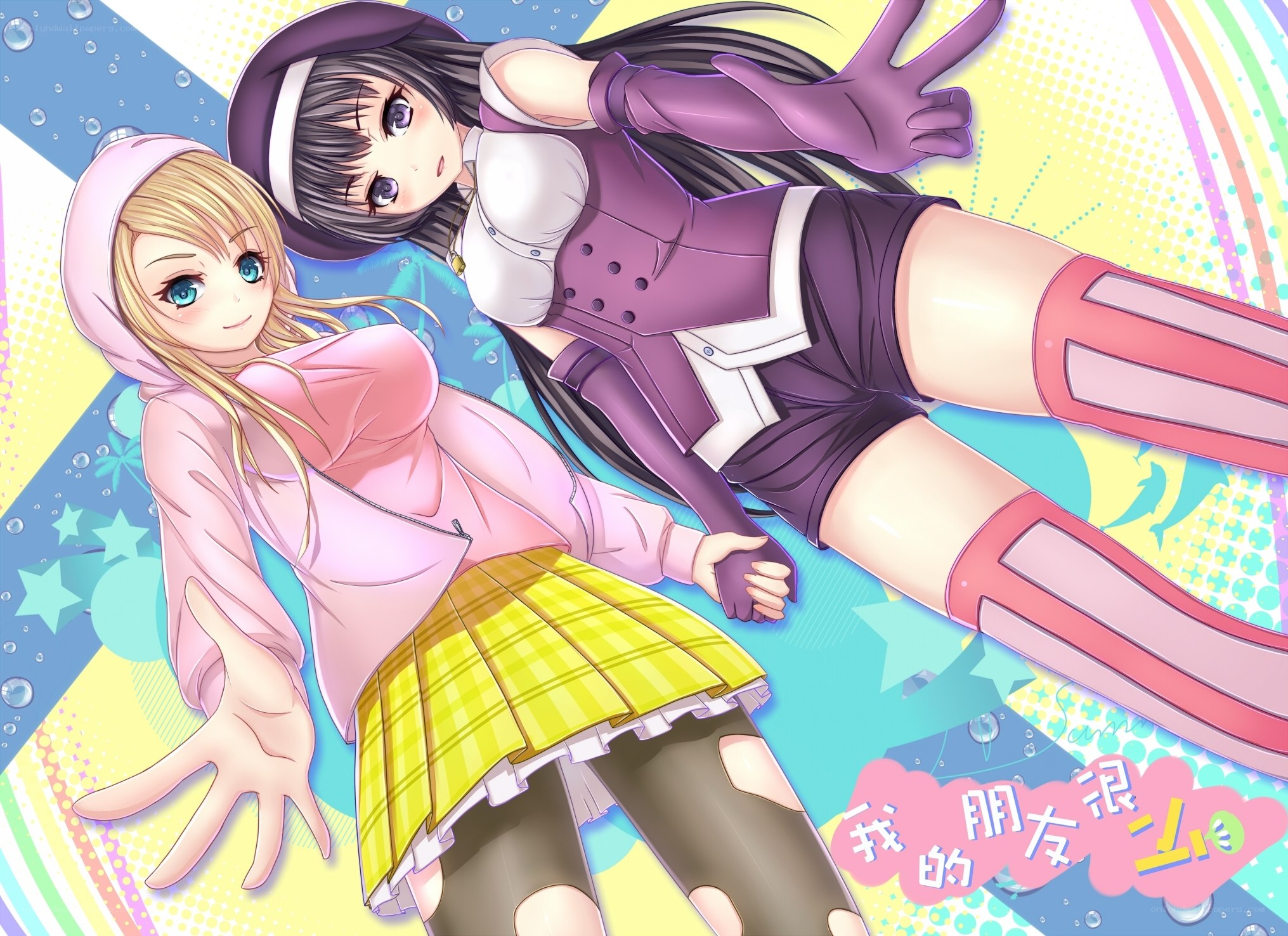 Two anime girls posing together