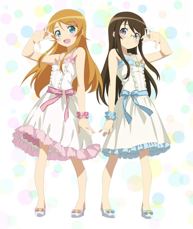 Two Anime Girls Posing — White, Playful
