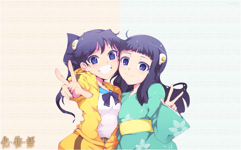 Two Anime Girls Posing — Yellow, Cheerful