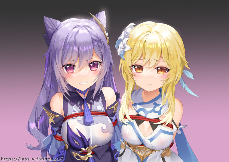 Two Anime Girls — Purple, Calm, Digital Art, Cat Ears