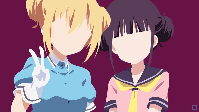 Two Anime Girls — Purple, Calm, School Uniforms, Peace Sign