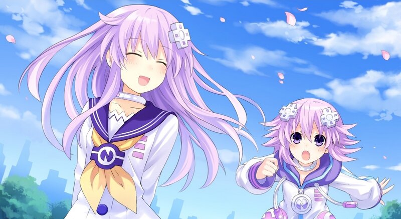 Two Anime Girls — Purple, Cheerful, Afternoon, School Uniforms