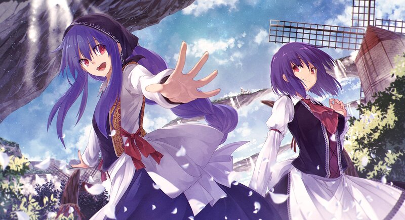 Two Anime Girls — Purple, Dramatic, Afternoon