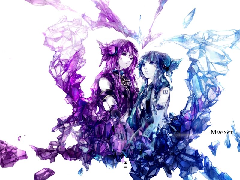 Two Anime Girls — Purple, Dramatic, Digital Art, Crystal Shards