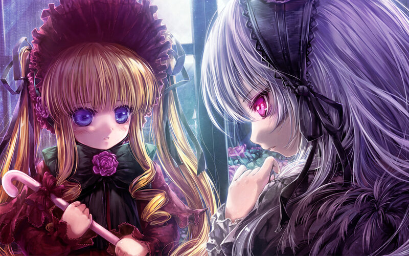 Two Anime Girls — Purple, Dramatic, Digital Art, Umbrella
