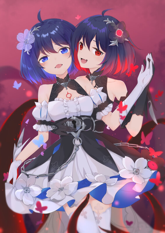 Two Anime Girls — Purple, Dramatic, Flowers