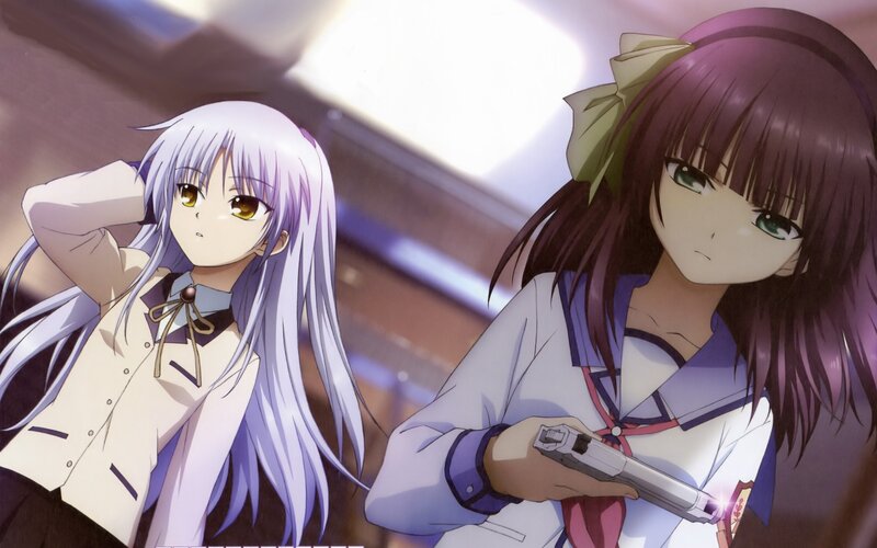 Two Anime Girls — Purple, Dramatic, Gun