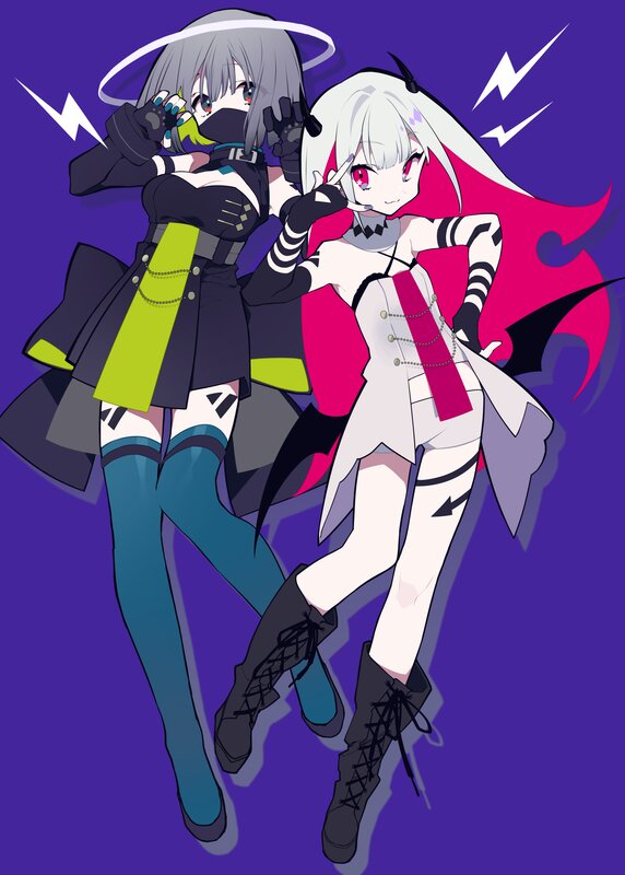 Two Anime Girls — Purple, Dramatic, Lightning