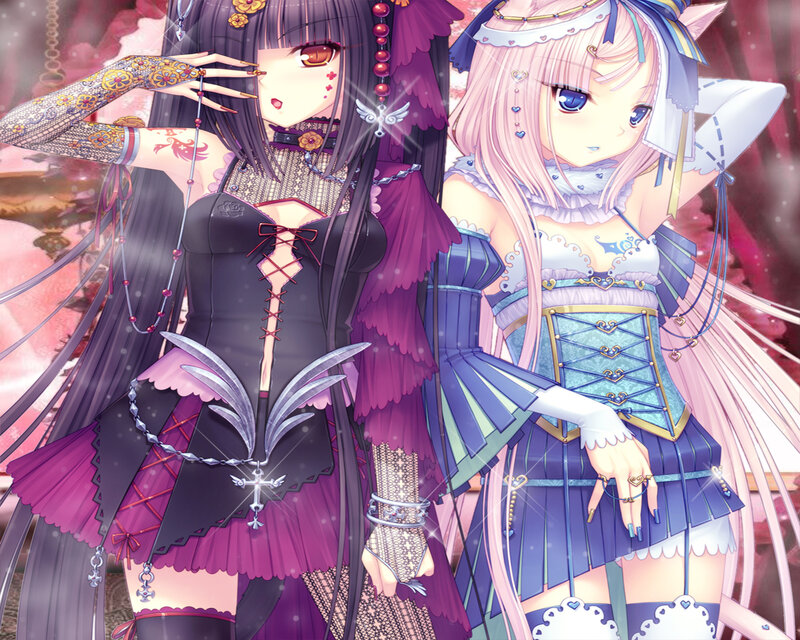 Two Anime Girls — Purple, Dramatic, Long Hair, Corsets