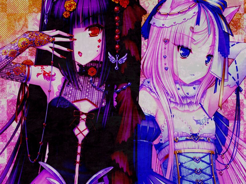 Two Anime Girls — Purple, Dramatic, Long Hair, Costumes