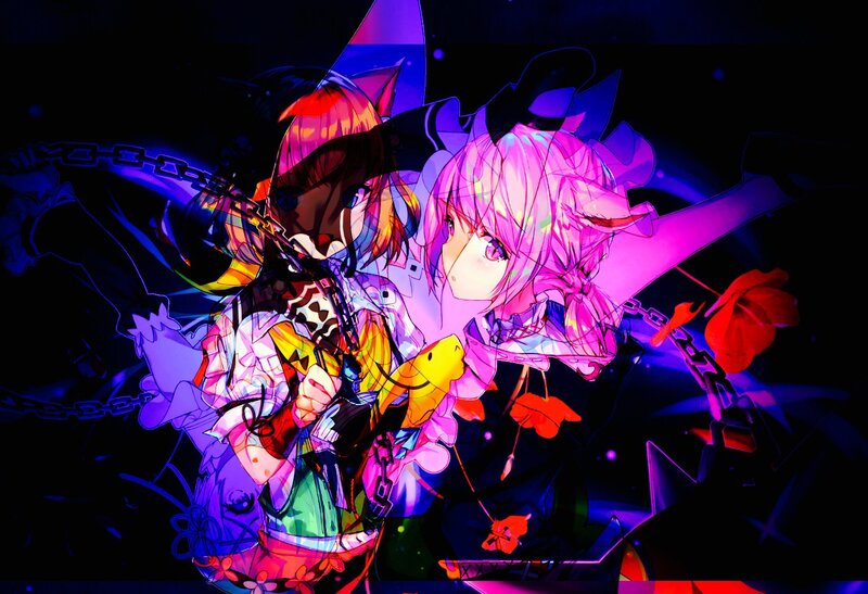 Two Anime Girls — Purple, Dramatic, Night, Digital Art, Chains