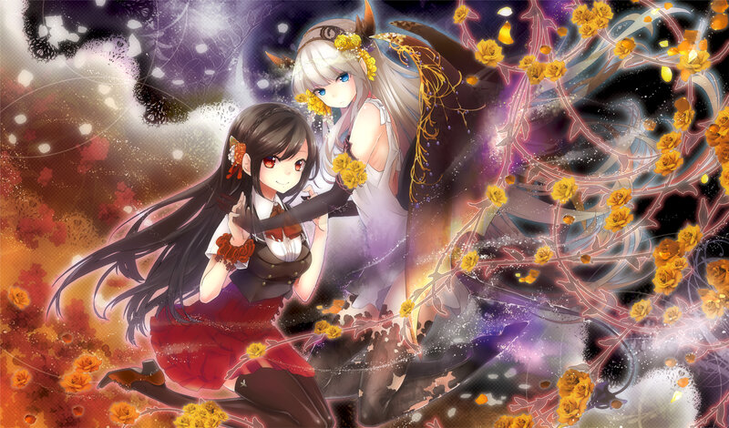 Two Anime Girls — Purple, Dramatic, Night, Digital Art