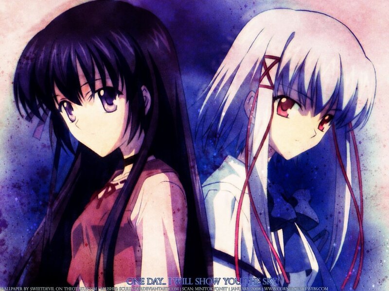 Two Anime Girls — Purple, Dramatic, Night, Long Hair