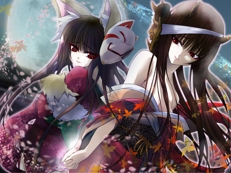 Two Anime Girls — Purple, Dramatic, Night, Mask