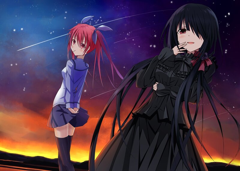 Two Anime Girls — Purple, Dramatic, Night, Stars