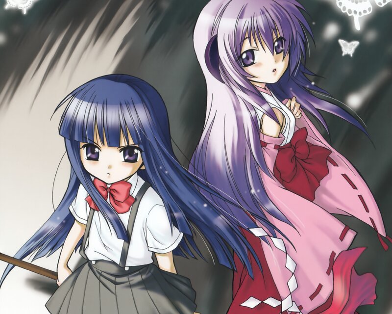 Two Anime Girls — Purple, Dramatic, School Uniform