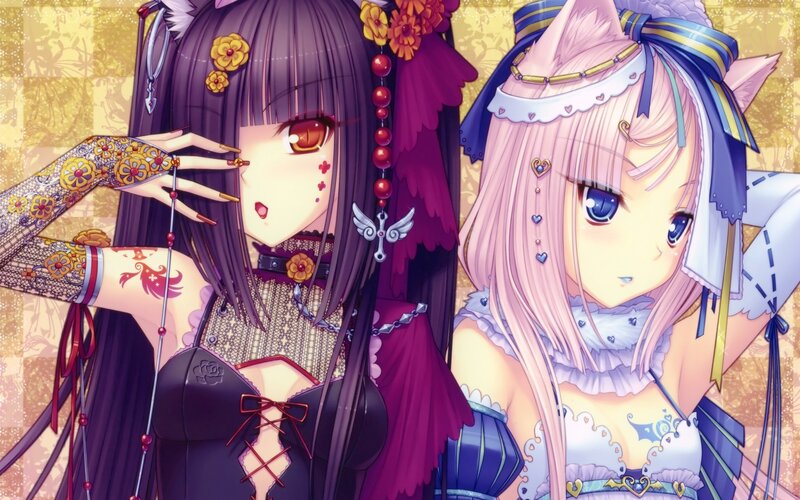Two Anime Girls — Purple, Dramatic, Tattoos