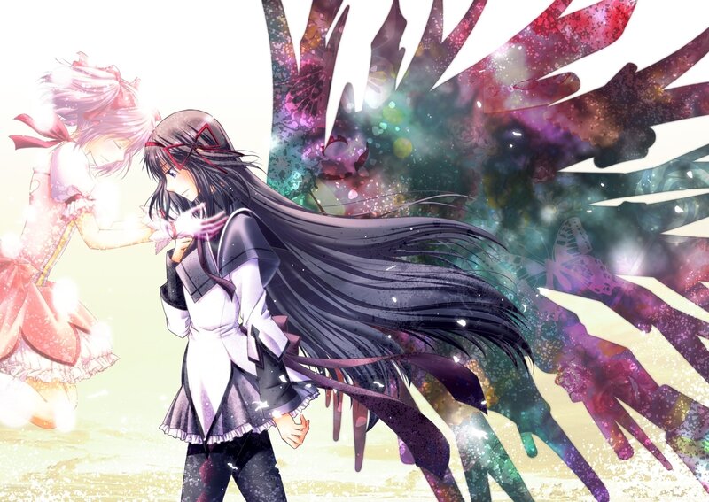 Two Anime Girls — Purple, Dramatic, Wings, Butterflies