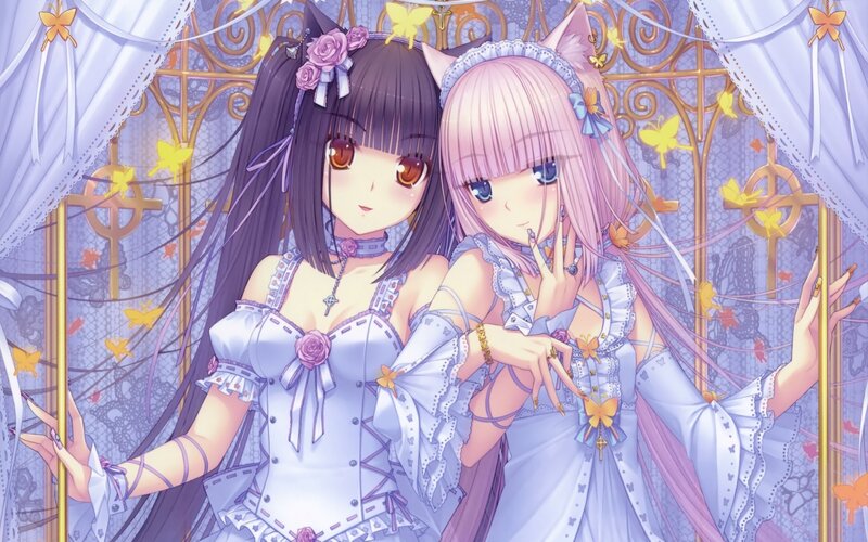 Two Anime Girls — Purple, Dreamy, Cat Ears