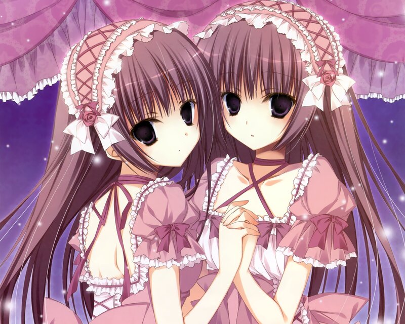 Two Anime Girls — Purple, Dreamy, Night, Dresses