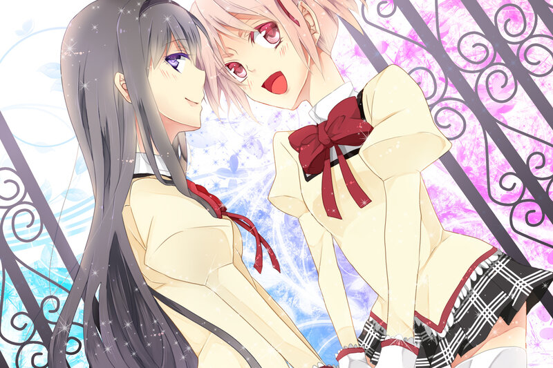 Two Anime Girls — Purple, Dreamy, School Uniform