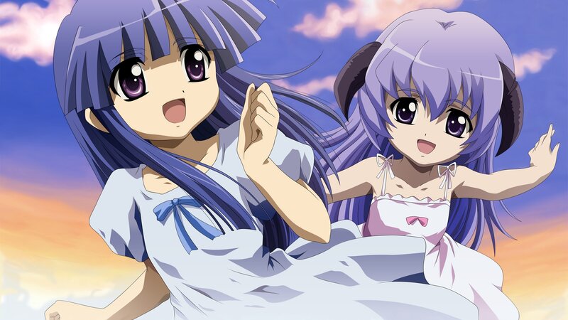 Two Anime Girls — Purple, Joyful
