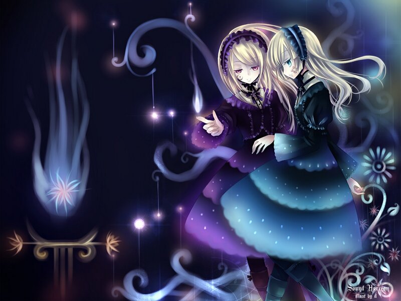 Two Anime Girls — Purple, Mystical, Night