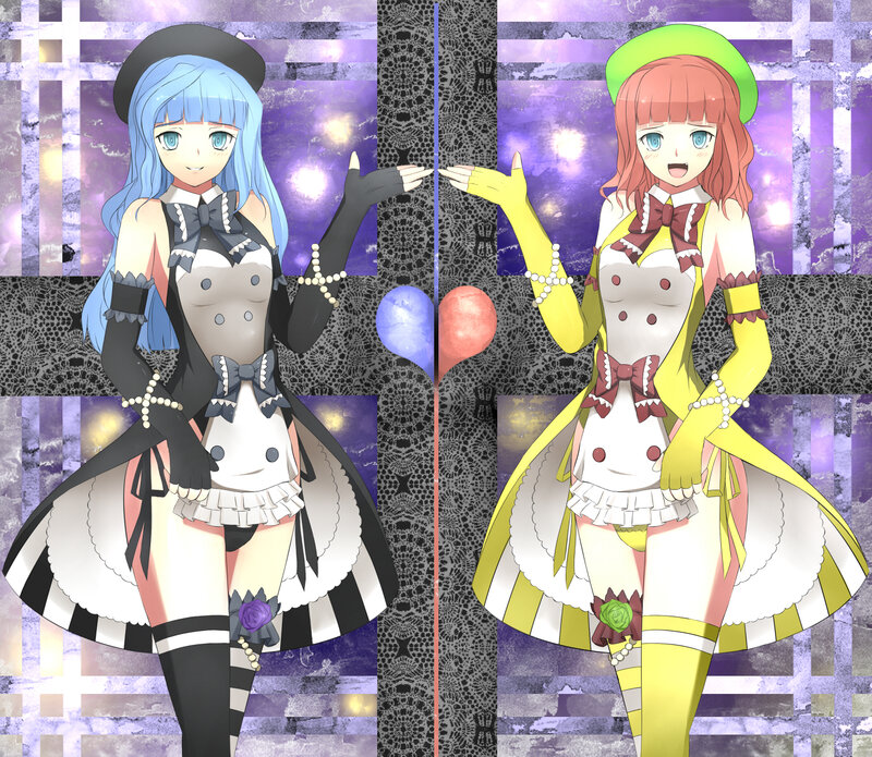 Two Anime Girls — Purple, Playful, Balloons