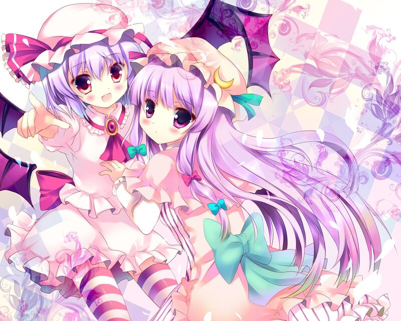 Two Anime Girls — Purple, Playful, Bats